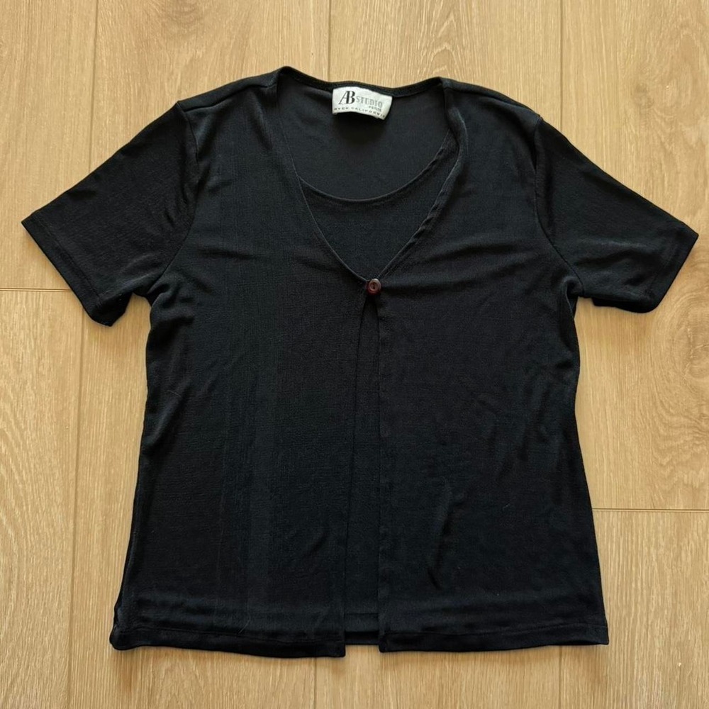Black AB Studio with Brown Button Layered Cami Top